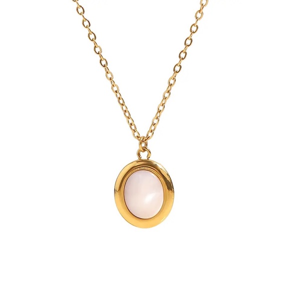 ◾️18k Gold Plated Natural White Opal Pendant Necklace - Picture 9 of 9